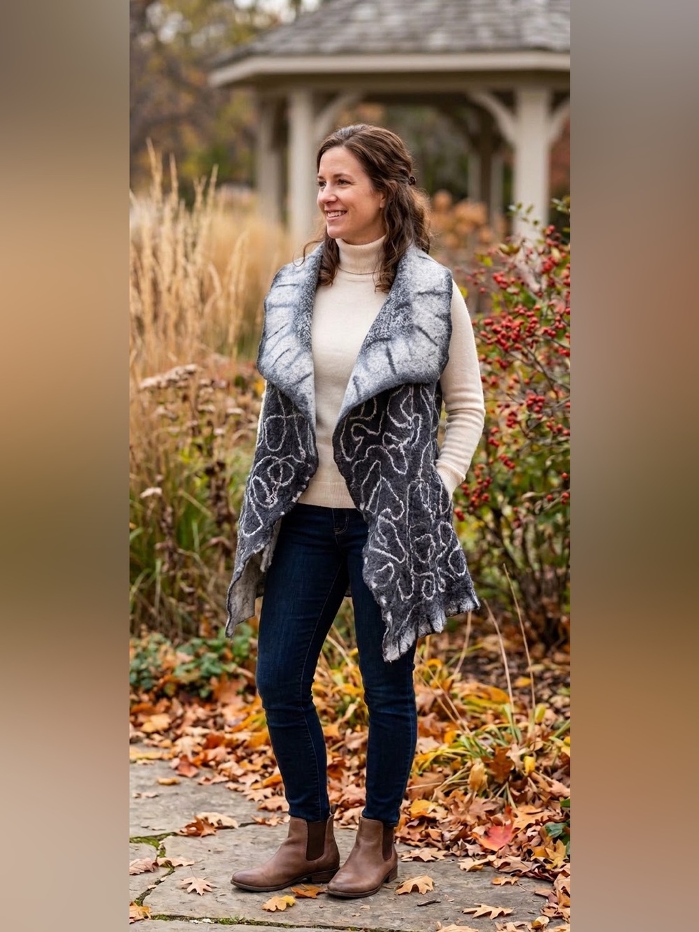 Artisan Felted Wool Abstract Vest Open Front Layering Wrap